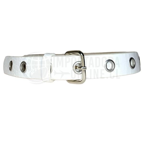 Cinturon Blanco Diseño Ojal Hebilla Plateada Cuadrada